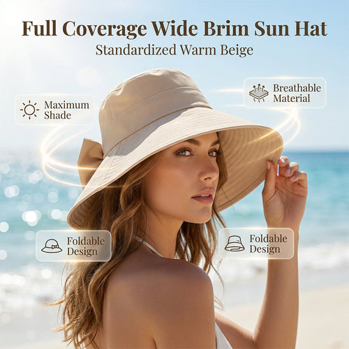🔥 LIMITED TIME 50% OFF! 👒 Women's Bowknot Wide Brim Sun Hat ☀️ UV Protection Summer Beach Hat 🌴