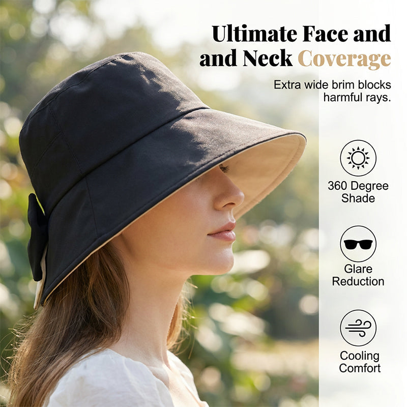 🔥 LIMITED TIME 50% OFF! 👒 Women's Bowknot Wide Brim Sun Hat ☀️ UV Protection Summer Beach Hat 🌴