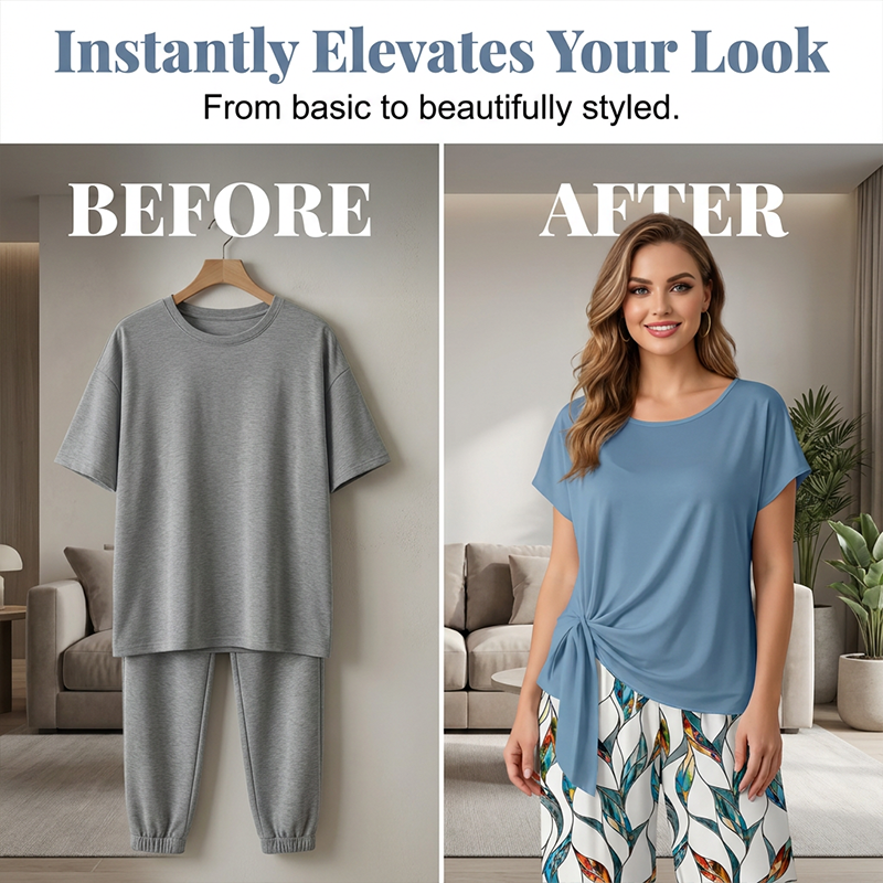 🔥 49% OFF NOW! 👗 Women's Side-Tie Top & Patterned Pants Set ✨ Effortless Style with a Unique Twist