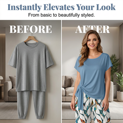 🔥 49% OFF NOW! 👗 Women's Side-Tie Top & Patterned Pants Set ✨ Effortless Style with a Unique Twist