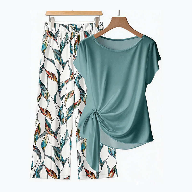🔥 49% OFF NOW! 👗 Women's Side-Tie Top & Patterned Pants Set ✨ Effortless Style with a Unique Twist