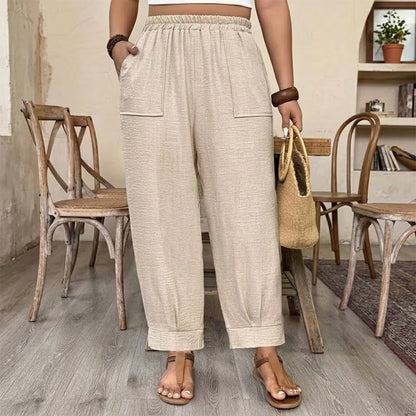 👖 50% OFF! ✨ Women's Cuffed Ankle Pants – Elastic Waist, Relaxed Fit, Patch Pockets 🌿