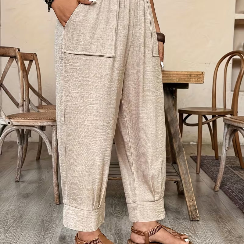 👖 50% OFF! ✨ Women's Cuffed Ankle Pants – Elastic Waist, Relaxed Fit, Patch Pockets 🌿