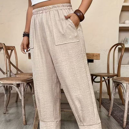 👖 50% OFF! ✨ Women's Cuffed Ankle Pants – Elastic Waist, Relaxed Fit, Patch Pockets 🌿