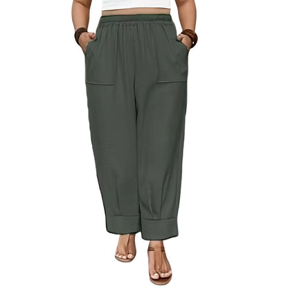 👖 50% OFF! ✨ Women's Cuffed Ankle Pants – Elastic Waist, Relaxed Fit, Patch Pockets 🌿