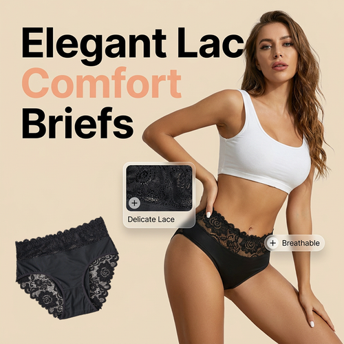 🌸 50% OFF NOW! 🌸Women's Elegant Lace Comfort Briefs | Premium Soft Breathable Knickers with High Elastic Waistband & Non-Irritating Floral Lace