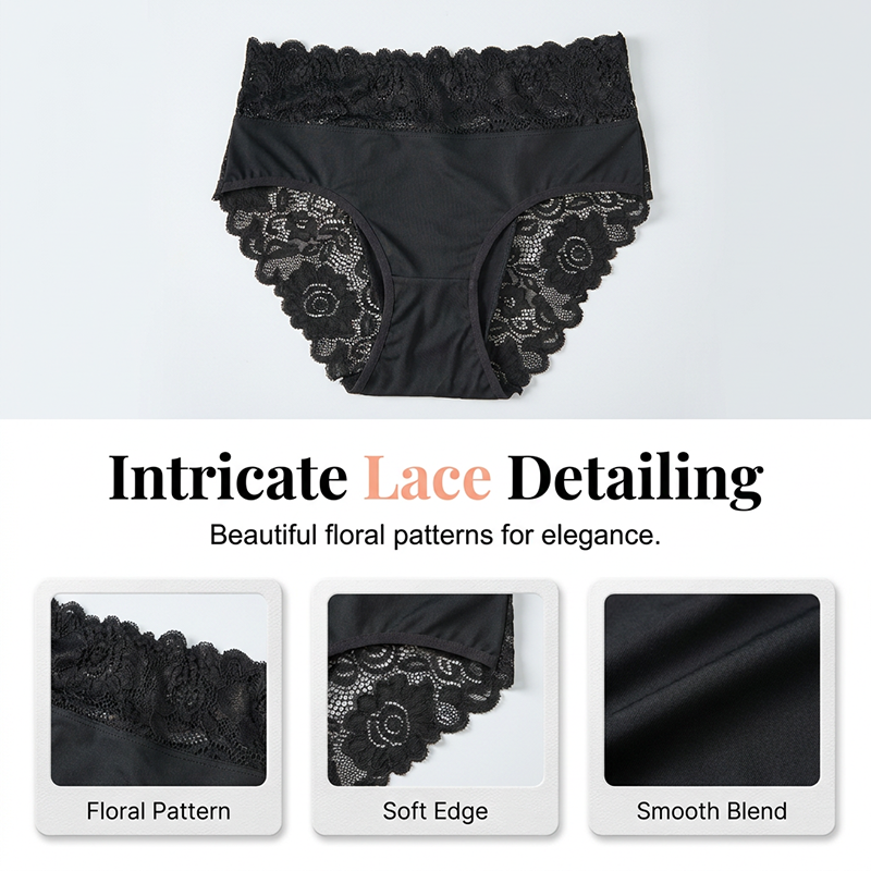 🌸 50% OFF NOW! 🌸Women's Elegant Lace Comfort Briefs | Premium Soft Breathable Knickers with High Elastic Waistband & Non-Irritating Floral Lace