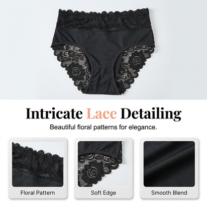 🌸 50% OFF NOW! 🌸Women's Elegant Lace Comfort Briefs | Premium Soft Breathable Knickers with High Elastic Waistband & Non-Irritating Floral Lace