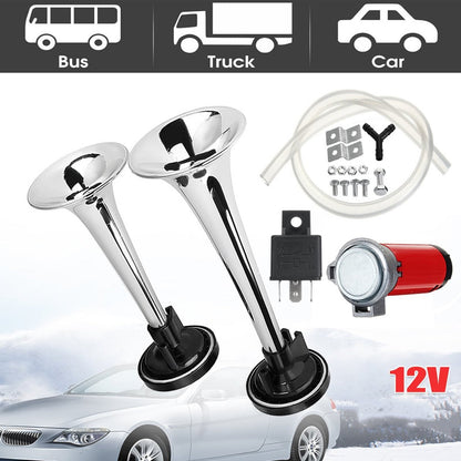 📯 LIMITED-TIME 50% OFF! 🚗 Universal Dual Trumpet Air Horn Kit – 115dB, 12V, Complete Installation Kit 🔊