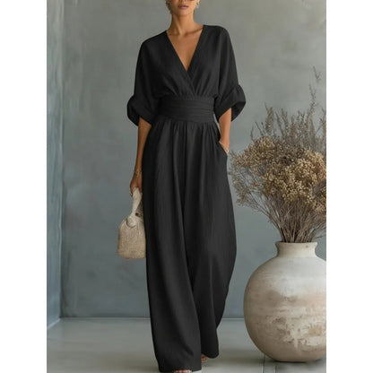 ⌛50% Off💟Women's V-Neck High Waist Wide Leg Jumpsuit