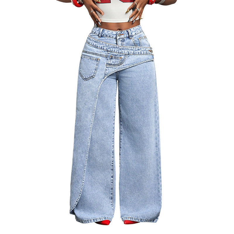🎉 2026 Sale — Over 25,000 Sold! 💞 Women's Asymmetrical Waist Wide Leg Jeans