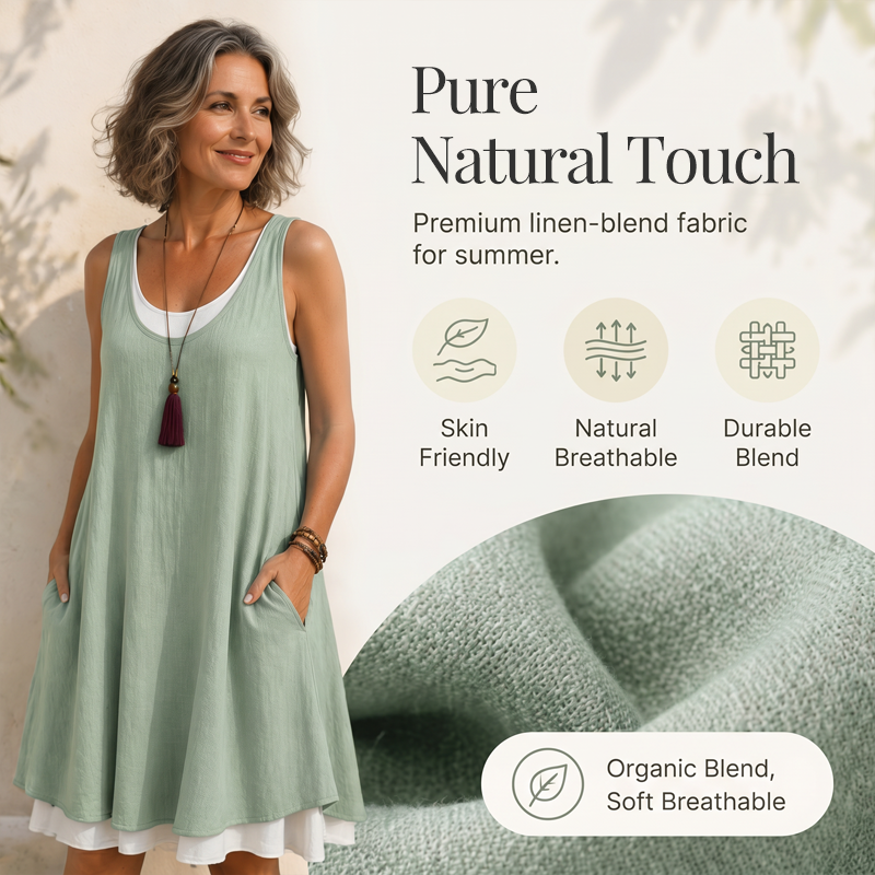 🌺Summer Hot Sale 50% OFF💐Women's Sleeveless Fake 2-Piece Dress
