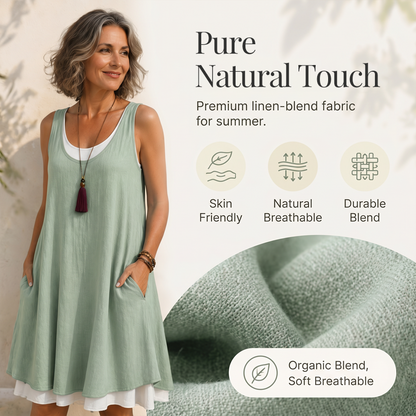 🌺Summer Hot Sale 50% OFF💐Women's Sleeveless Fake 2-Piece Dress