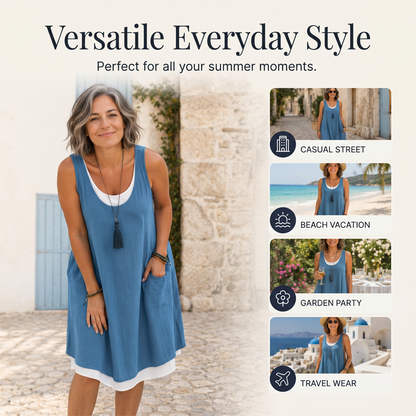 🌺Summer Hot Sale 50% OFF💐Women's Sleeveless Fake 2-Piece Dress