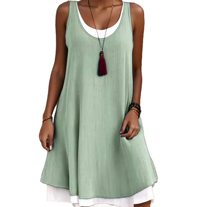 🌺Summer Hot Sale 50% OFF💐Women's Sleeveless Fake 2-Piece Dress