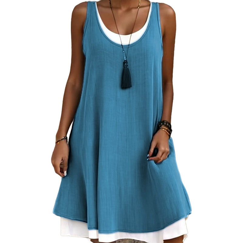 🌺Summer Hot Sale 50% OFF💐Women's Sleeveless Fake 2-Piece Dress
