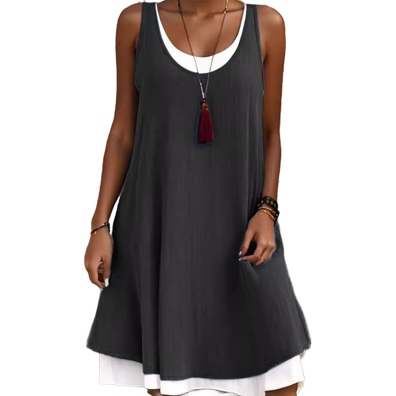 🌺Summer Hot Sale 50% OFF💐Women's Sleeveless Fake 2-Piece Dress