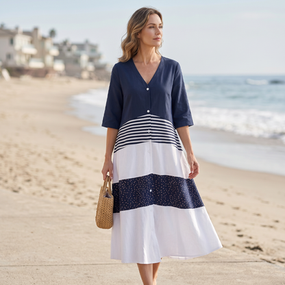 🏖️Summer Hot Sale - Up to 50% OFF⚡50K+ SOLD!🎁Women's Summer V-Neck Button-Up Maxi Dress