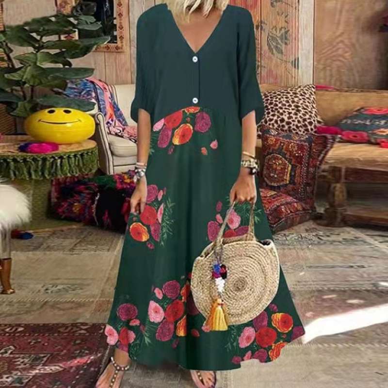 🏖️Summer Hot Sale - Up to 50% OFF⚡50K+ SOLD!🎁Women's Summer V-Neck Button-Up Maxi Dress