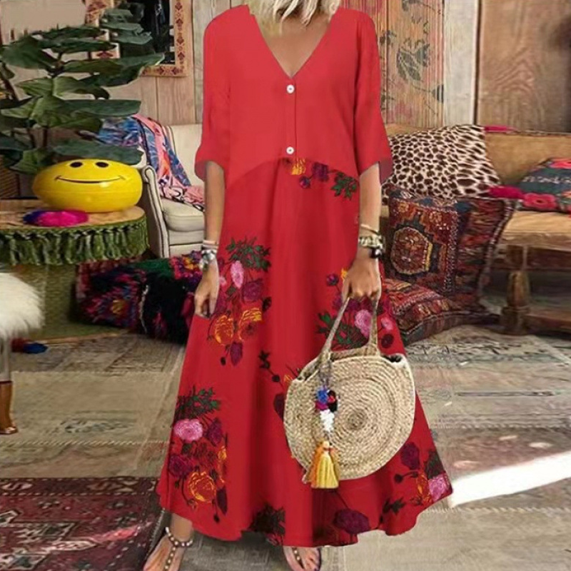 🏖️Summer Hot Sale - Up to 50% OFF⚡50K+ SOLD!🎁Women's Summer V-Neck Button-Up Maxi Dress