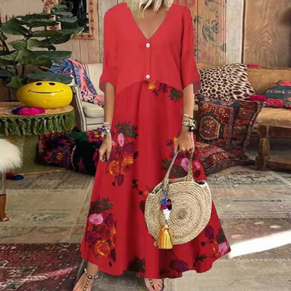🏖️Summer Hot Sale - Up to 50% OFF⚡50K+ SOLD!🎁Women's Summer V-Neck Button-Up Maxi Dress