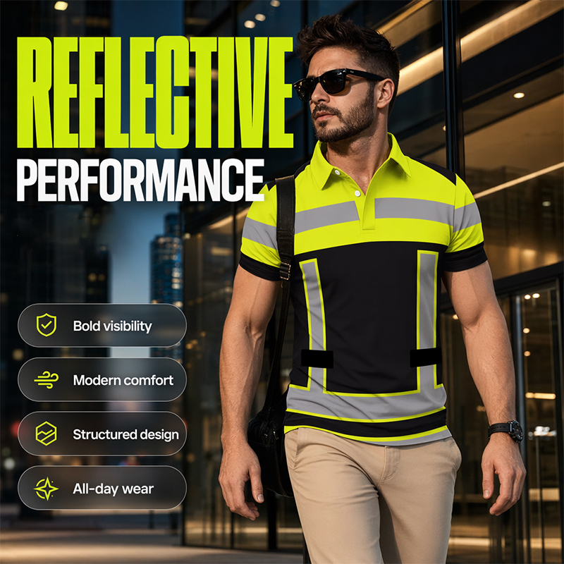 🎁2026 New Arrivals 50% OFF💥Men's High Visibility Reflective Short Sleeve Shirt – Neon Blocks & Athletic Fit Cut ⏰