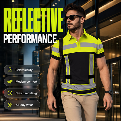 🎁2026 New Arrivals 50% OFF💥Men's High Visibility Reflective Short Sleeve Shirt – Neon Blocks & Athletic Fit Cut ⏰