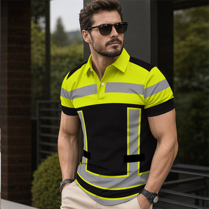 🎁2026 New Arrivals 50% OFF💥Men's High Visibility Reflective Short Sleeve Shirt – Neon Blocks & Athletic Fit Cut ⏰