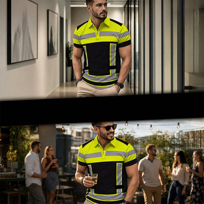 🎁2026 New Arrivals 50% OFF💥Men's High Visibility Reflective Short Sleeve Shirt – Neon Blocks & Athletic Fit Cut ⏰