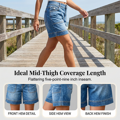 🏙️ Versatile Bermuda Denim Shorts — Style with Roll Necks, Blouses or Camisoles for Summer