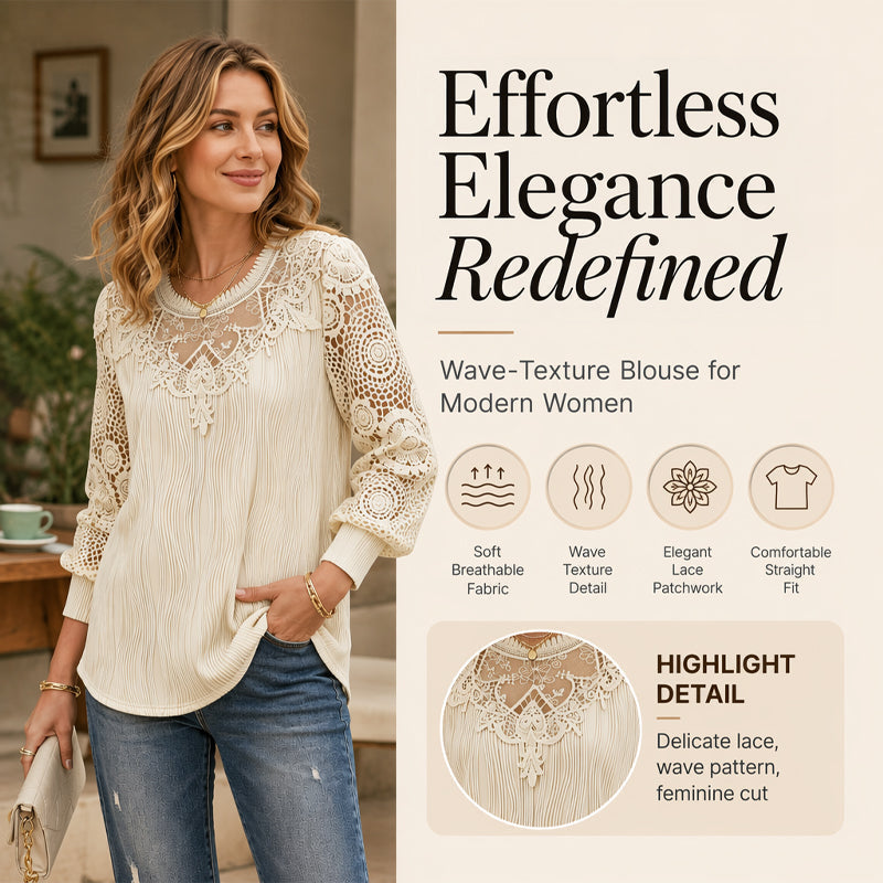 🎁New Arrivals 50% OFF💥Women's Elegant Lace Patchwork Top – Feminine Detail & Effortless Everyday Style🤍