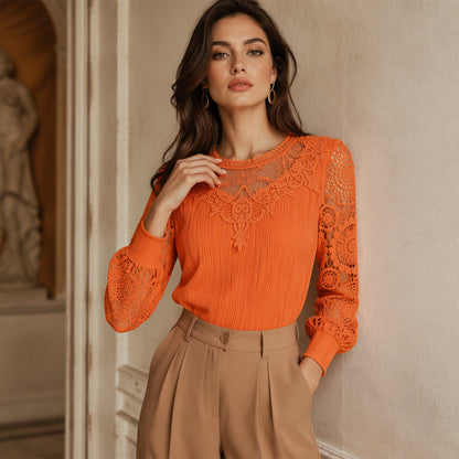 🎁New Arrivals 50% OFF💥Women's Elegant Lace Patchwork Top – Feminine Detail & Effortless Everyday Style🤍