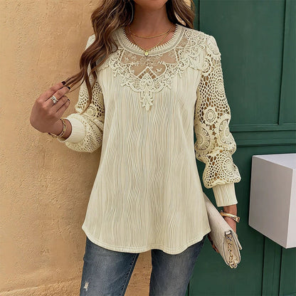 🎁New Arrivals 50% OFF💥Women's Elegant Lace Patchwork Top – Feminine Detail & Effortless Everyday Style🤍