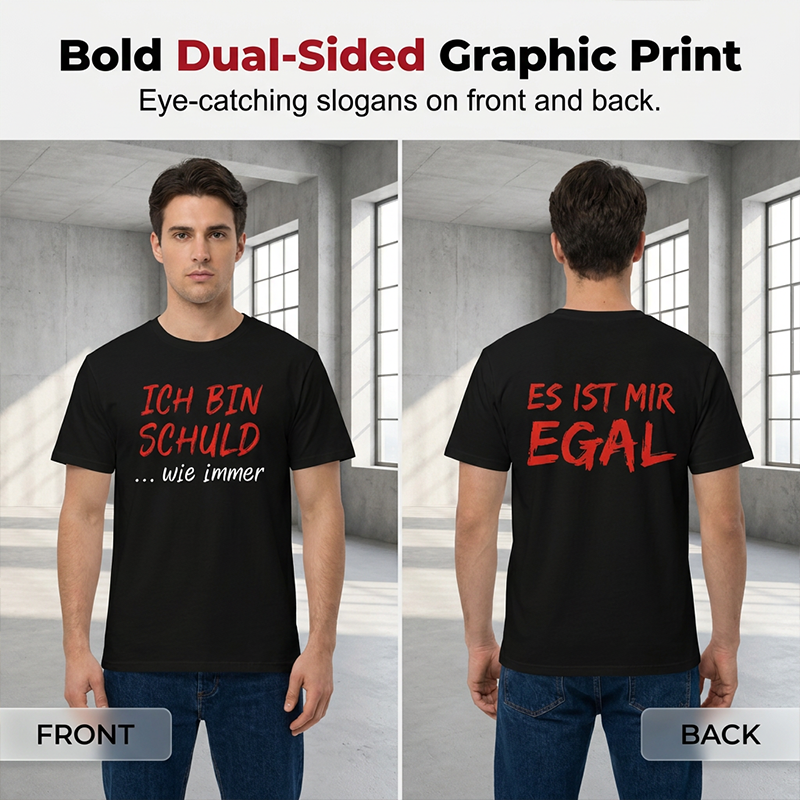 🏆Bestseller🏆Funny German Slogan Men's Black T-Shirt Casual Short Sleeve Crew Neck Top