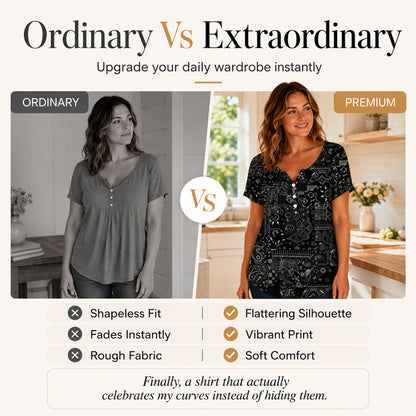 Women's Plus-Size V-Neck Top – Soft & Breathable Pattern Design