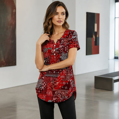 Women's Plus-Size V-Neck Top – Soft & Breathable Pattern Design