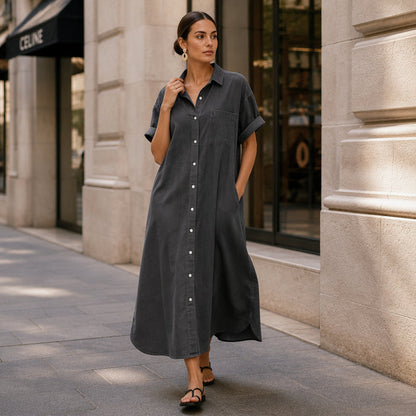 ✨Loose-Fit Denim Dress with Button Placket – Timeless Wardrobe Staple for Weekends or Travel 🍃