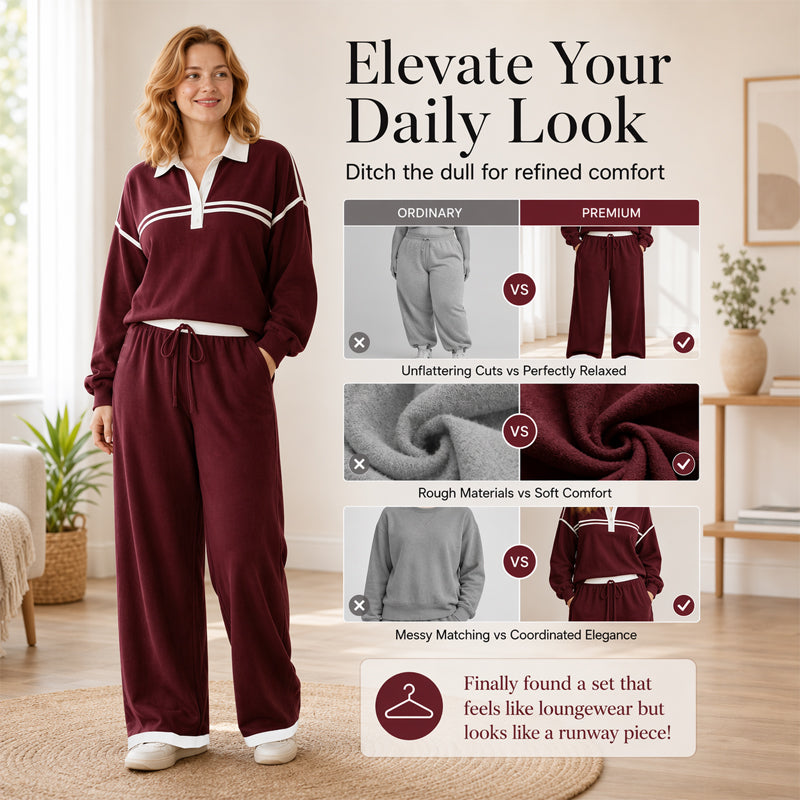 Trending Now👚👖 Striped Patchwork Hoodie & Wide-Leg Pants Set – Relaxed 2-Piece for Effortless Street Style