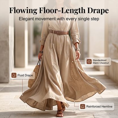 💖Women Long Sleeve Shirt Maxi Dress with Belt Classic Turndown Collar Holiday Resort Long Dress