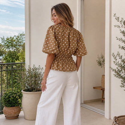 🎉 2026 Sale — Over 33 900 Sold!👚 Women's Waist‑Defining Polka Dot Top