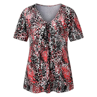 🎉2026 Hot Sale 50% OFF💞 Women's V Neck Leopard Print Short Sleeve T-Shirt Pleated Tunic Top