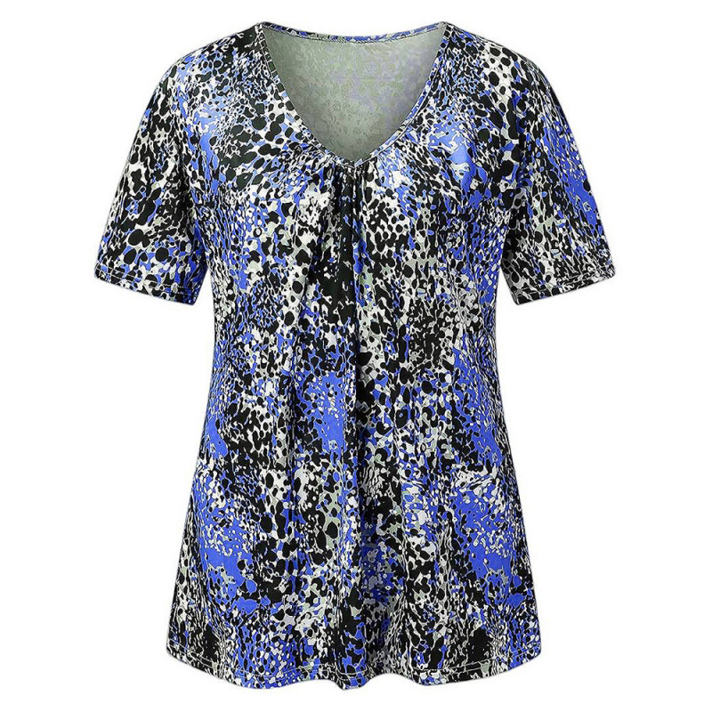 🎉2026 Hot Sale 50% OFF💞 Women's V Neck Leopard Print Short Sleeve T-Shirt Pleated Tunic Top