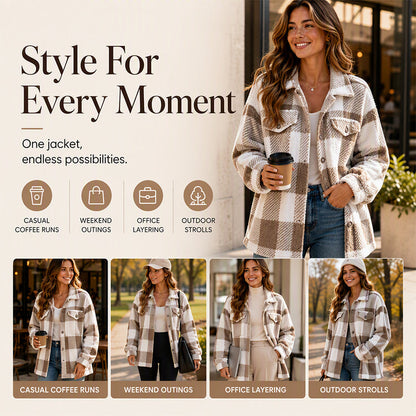 ⏰🍂Autumn Early Bird Sale--Women's Plaid Button-Down Cozy Jacket