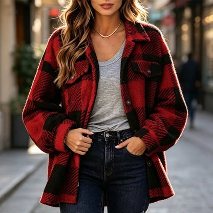 ⏰🍂Autumn Early Bird Sale--Women's Plaid Button-Down Cozy Jacket