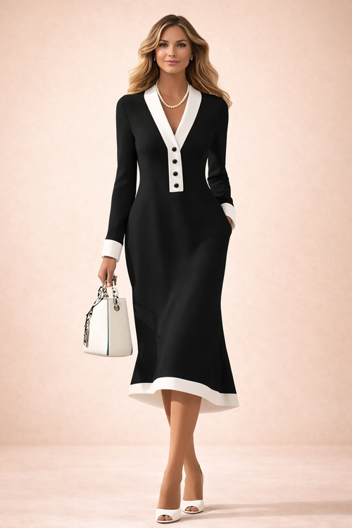 Seleneva - Soft-Touch V-Neck Midi Dress