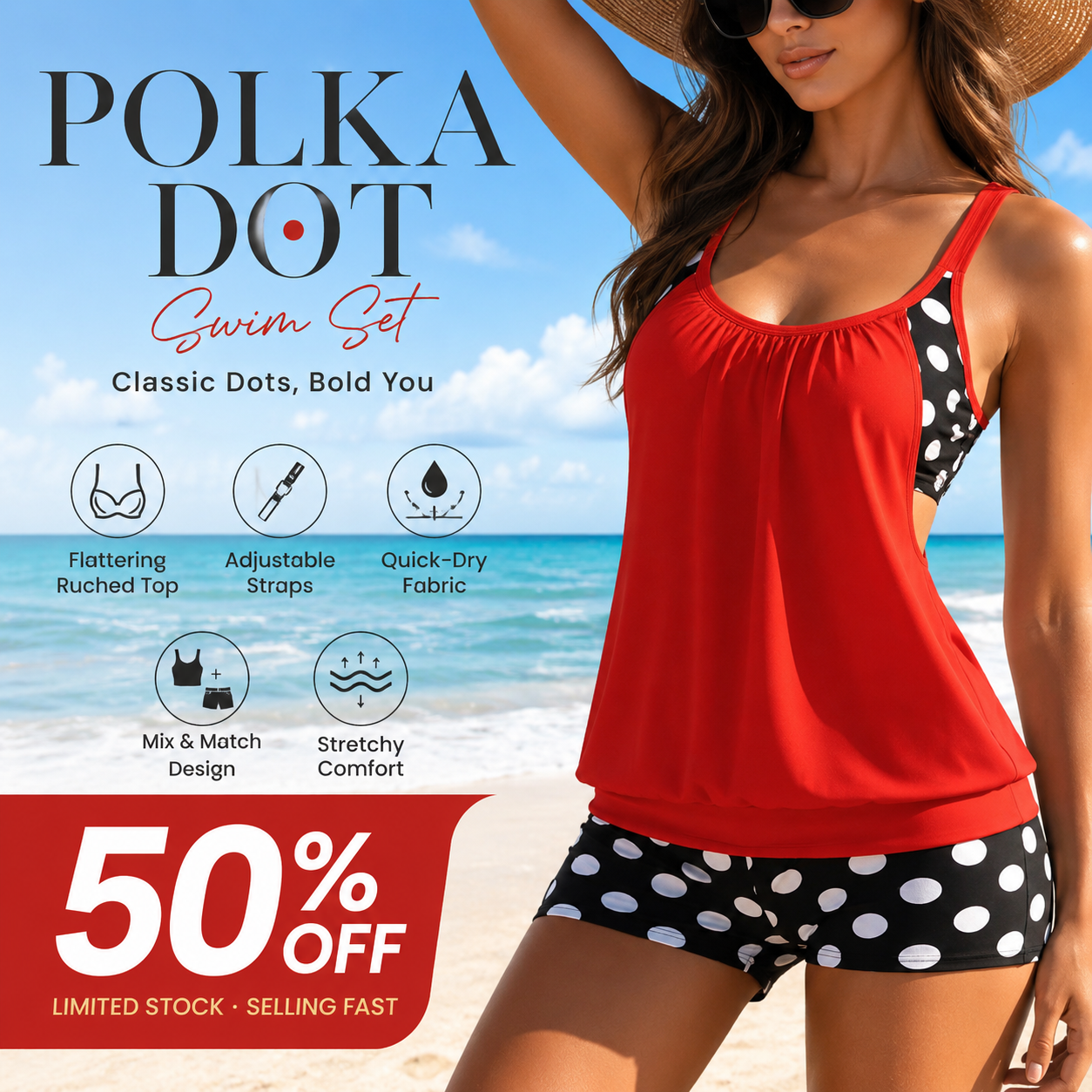 🏖️Summer Hot Sale- 50% OFF👙Women's Polka Dot Two Piece Swimsuit✨