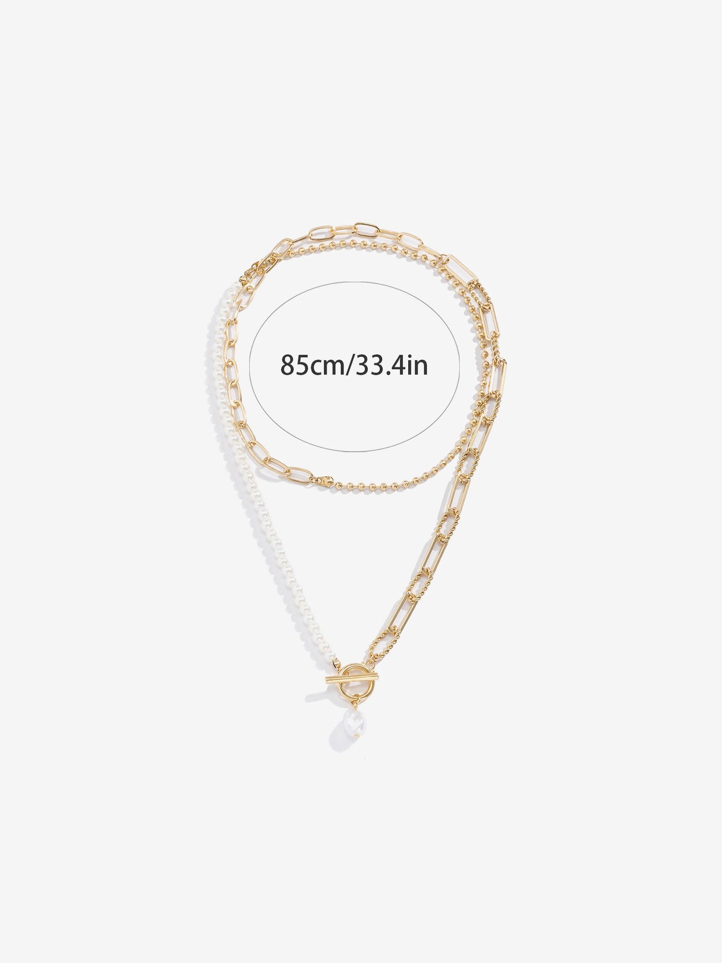 Trendy Layered Long Round Bead Chain Stacking Faux Adjustable Pearl Buckle Necklace
