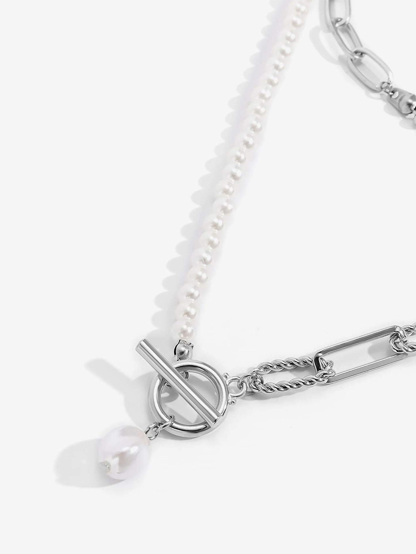 Trendy Layered Long Round Bead Chain Stacking Faux Adjustable Pearl Buckle Necklace
