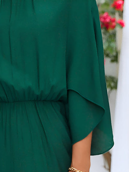 Elegant Solid Color Mock Tie Neck 3/4 Slit Sleeve Office Jumpsuits