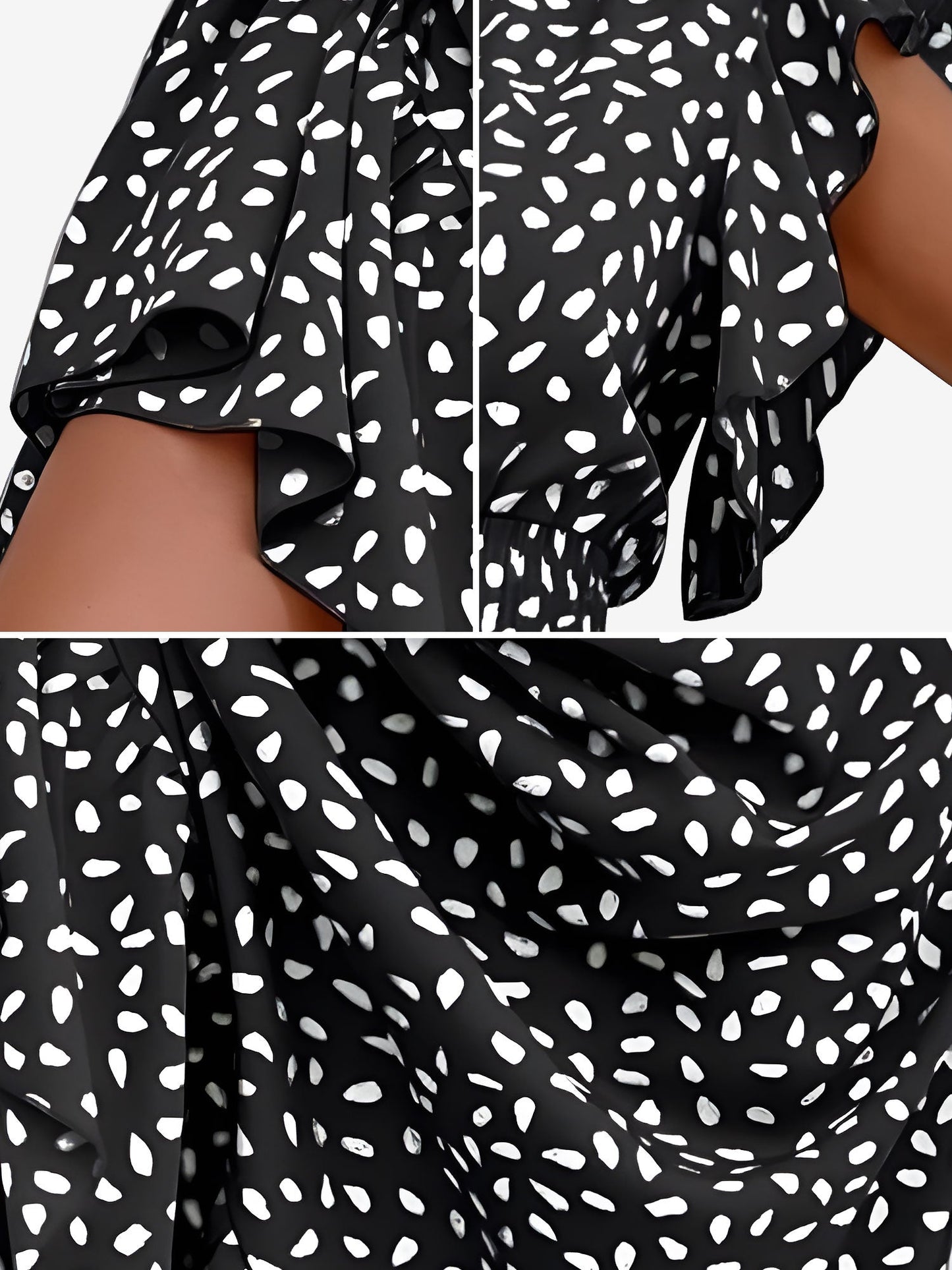 Dots Print Ruffled Cap Sleeves Smocked Waist Maxi Dress